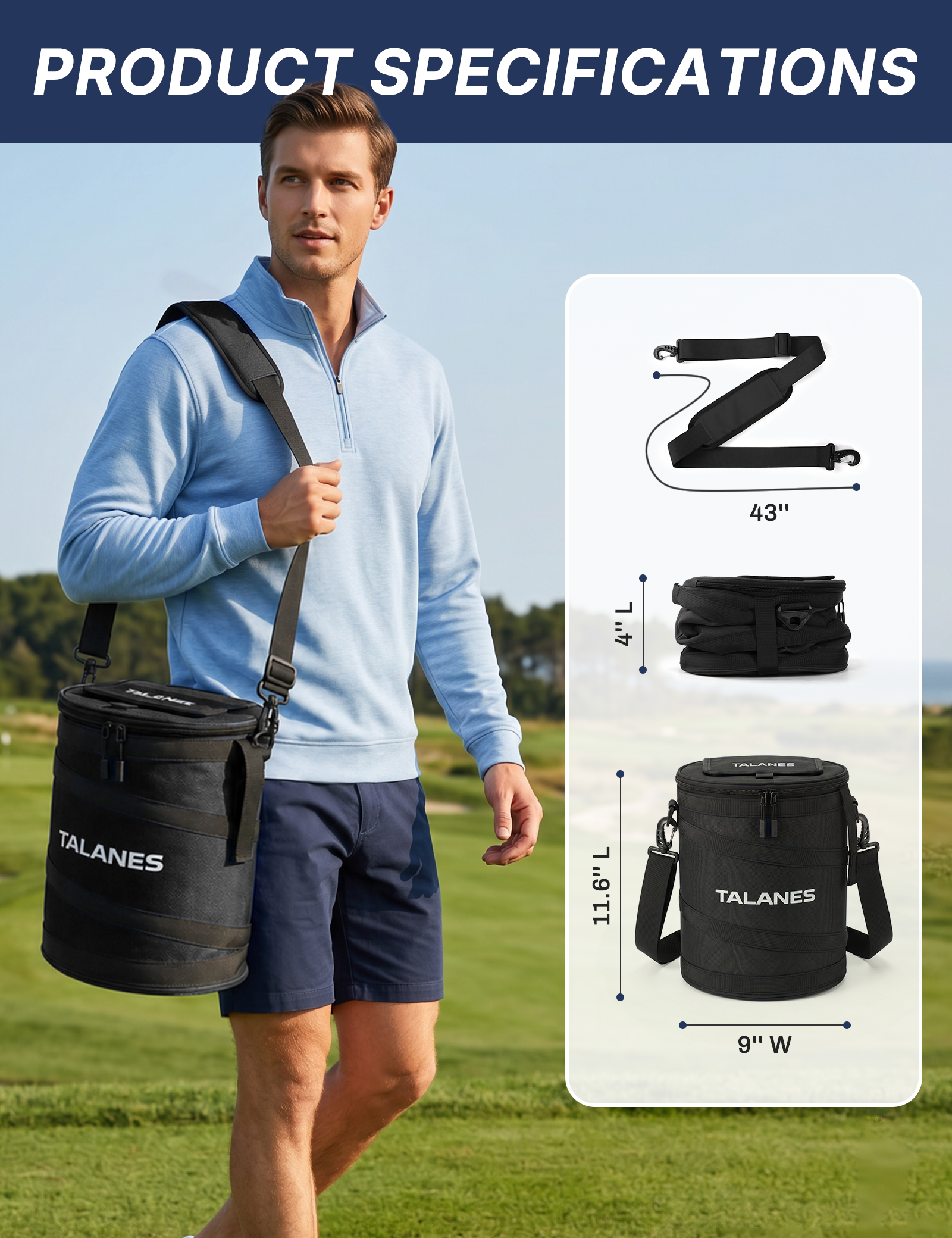 Talanes 14-Can Insulated Golf Cart Cooler Bag Keeps Beverages Cold | Large Golf Cooler Sleeve with Adjustable Shoulder Strap & Collapsible Design, Ideal Gift for Golfers