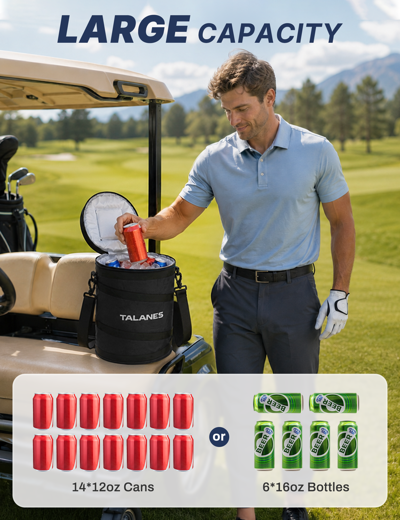 Talanes 14-Can Insulated Golf Cart Cooler Bag Keeps Beverages Cold | Large Golf Cooler Sleeve with Adjustable Shoulder Strap & Collapsible Design, Ideal Gift for Golfers