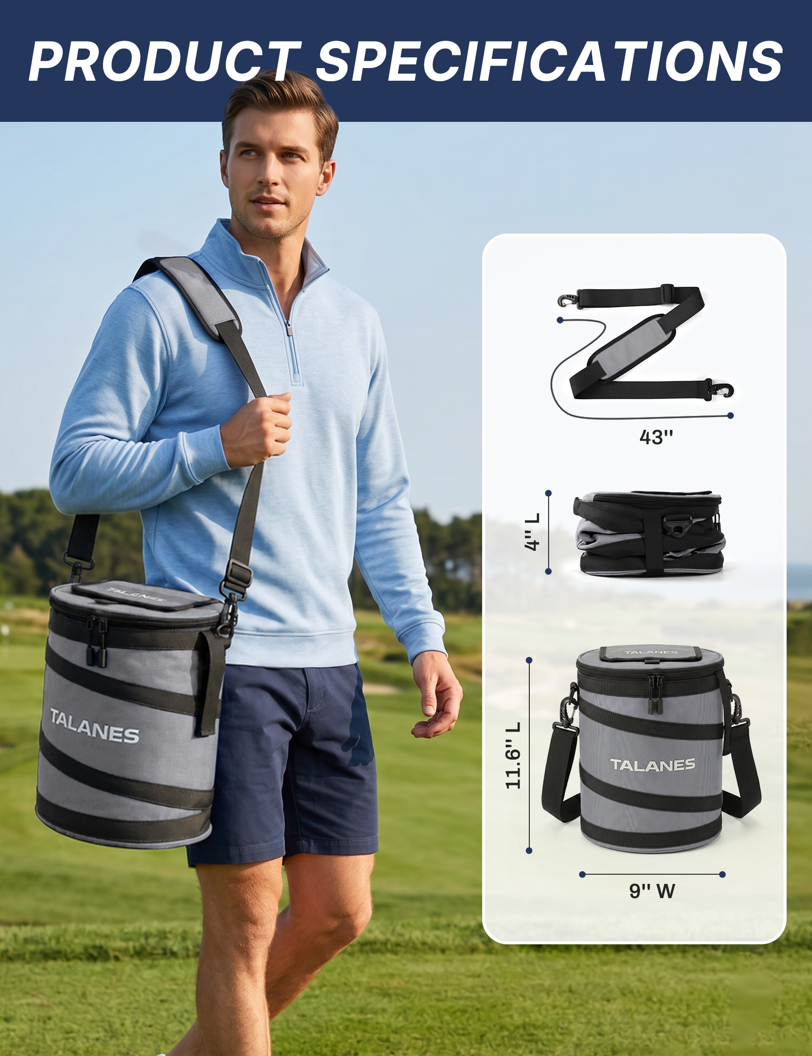 Talanes 14-Can Insulated Golf Cart Cooler Bag Keeps Beverages Cold | Large Golf Cooler Sleeve with Adjustable Shoulder Strap & Collapsible Design, Ideal Gift for Golfers