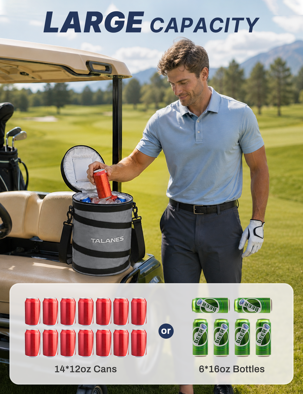 Talanes 14-Can Insulated Golf Cart Cooler Bag Keeps Beverages Cold | Large Golf Cooler Sleeve with Adjustable Shoulder Strap & Collapsible Design, Ideal Gift for Golfers