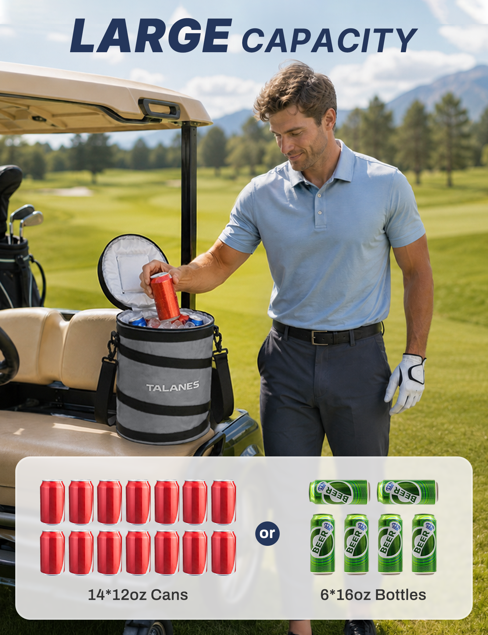 Talanes 14-Can Insulated Golf Cart Cooler Bag Keeps Beverages Cold | Large Golf Cooler Sleeve with Adjustable Shoulder Strap & Collapsible Design, Ideal Gift for Golfers