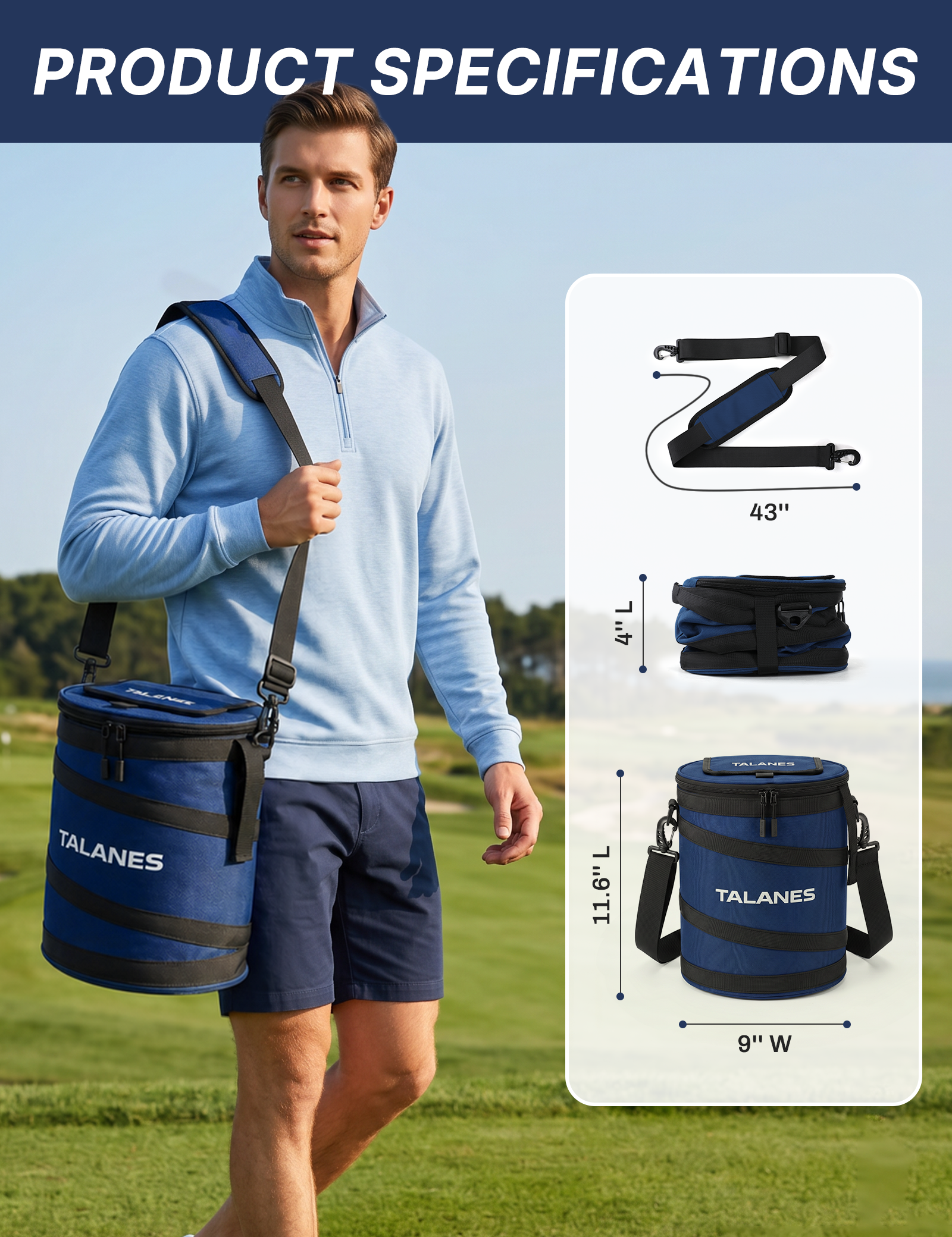 Talanes 14-Can Insulated Golf Cart Cooler Bag Keeps Beverages Cold | Large Golf Cooler Sleeve with Adjustable Shoulder Strap & Collapsible Design, Ideal Gift for Golfers