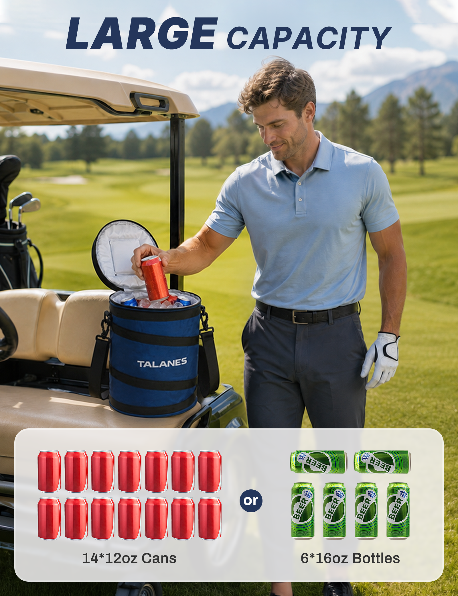 Talanes 14-Can Insulated Golf Cart Cooler Bag Keeps Beverages Cold | Large Golf Cooler Sleeve with Adjustable Shoulder Strap & Collapsible Design, Ideal Gift for Golfers