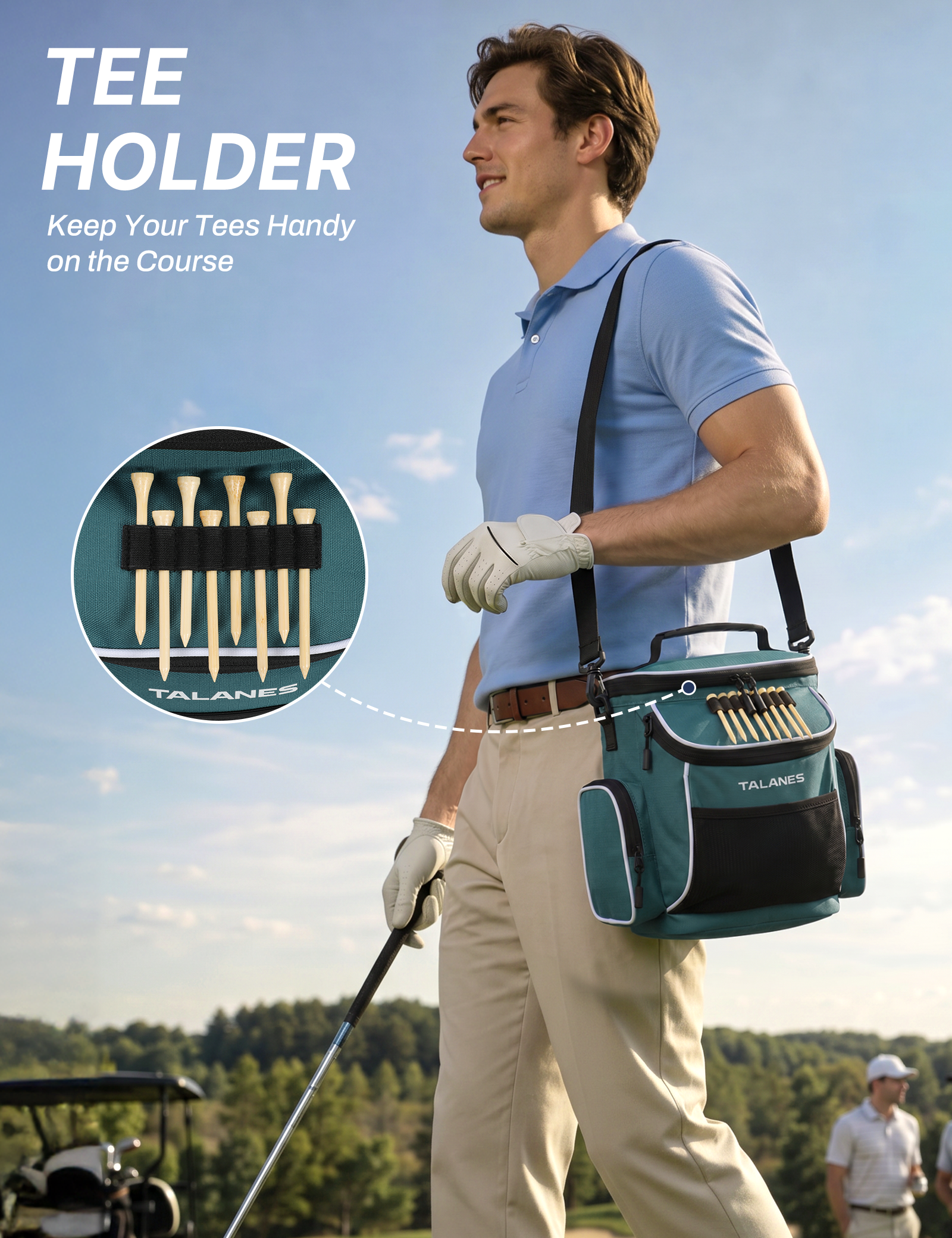 Talanes 15-Can Golf Cart Cooler Bag, Tee Holder