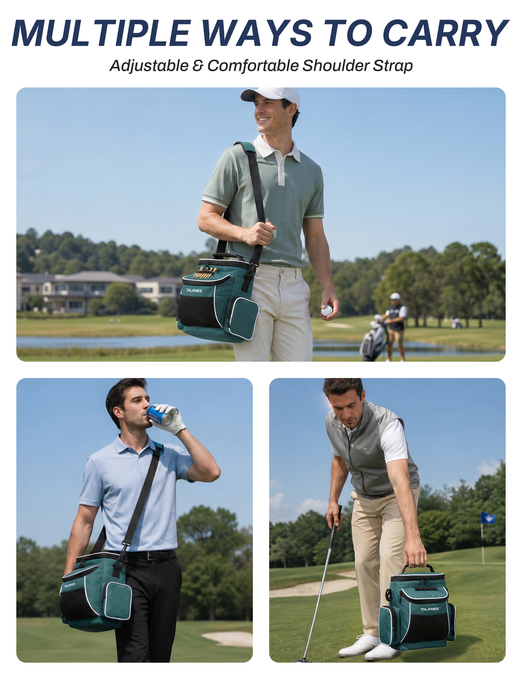 Talanes 15-Can Golf Cart Cooler Bag, Tee Holder