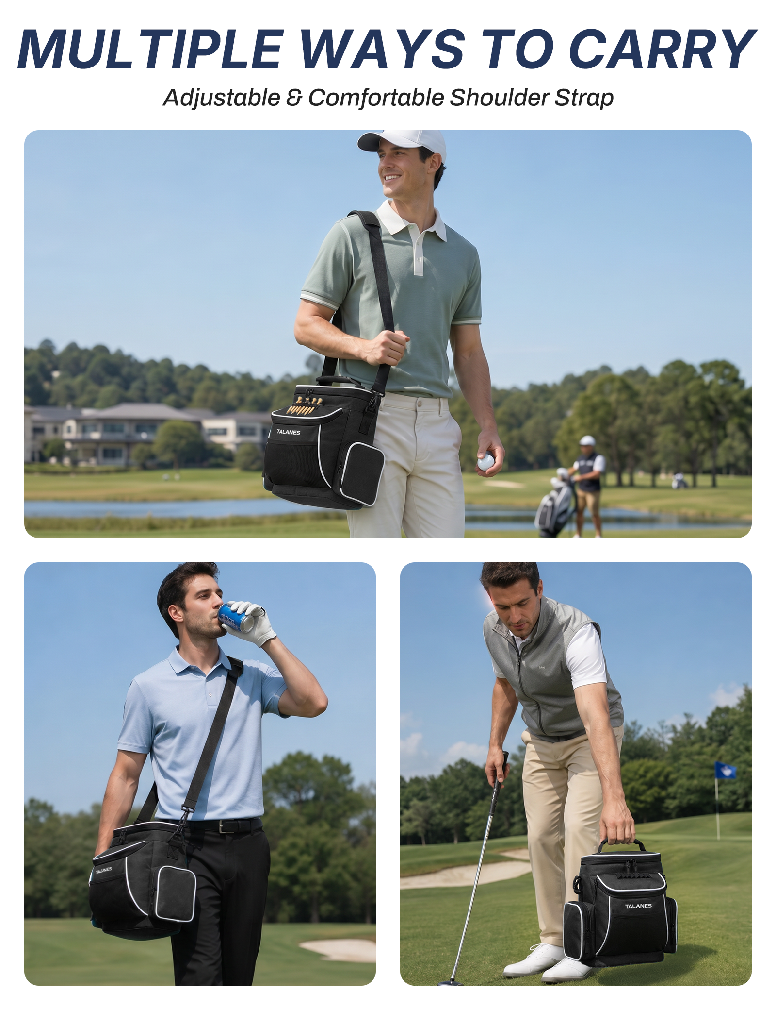 Talanes 15-Can Golf Cart Cooler Bag, Tee Holder