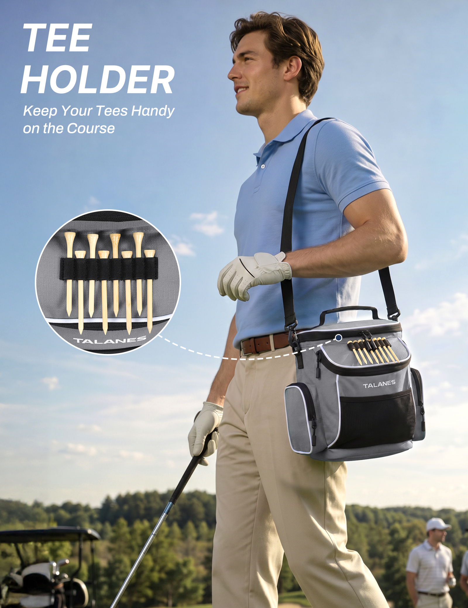 Talanes 15-Can Golf Cart Cooler Bag, Tee Holder