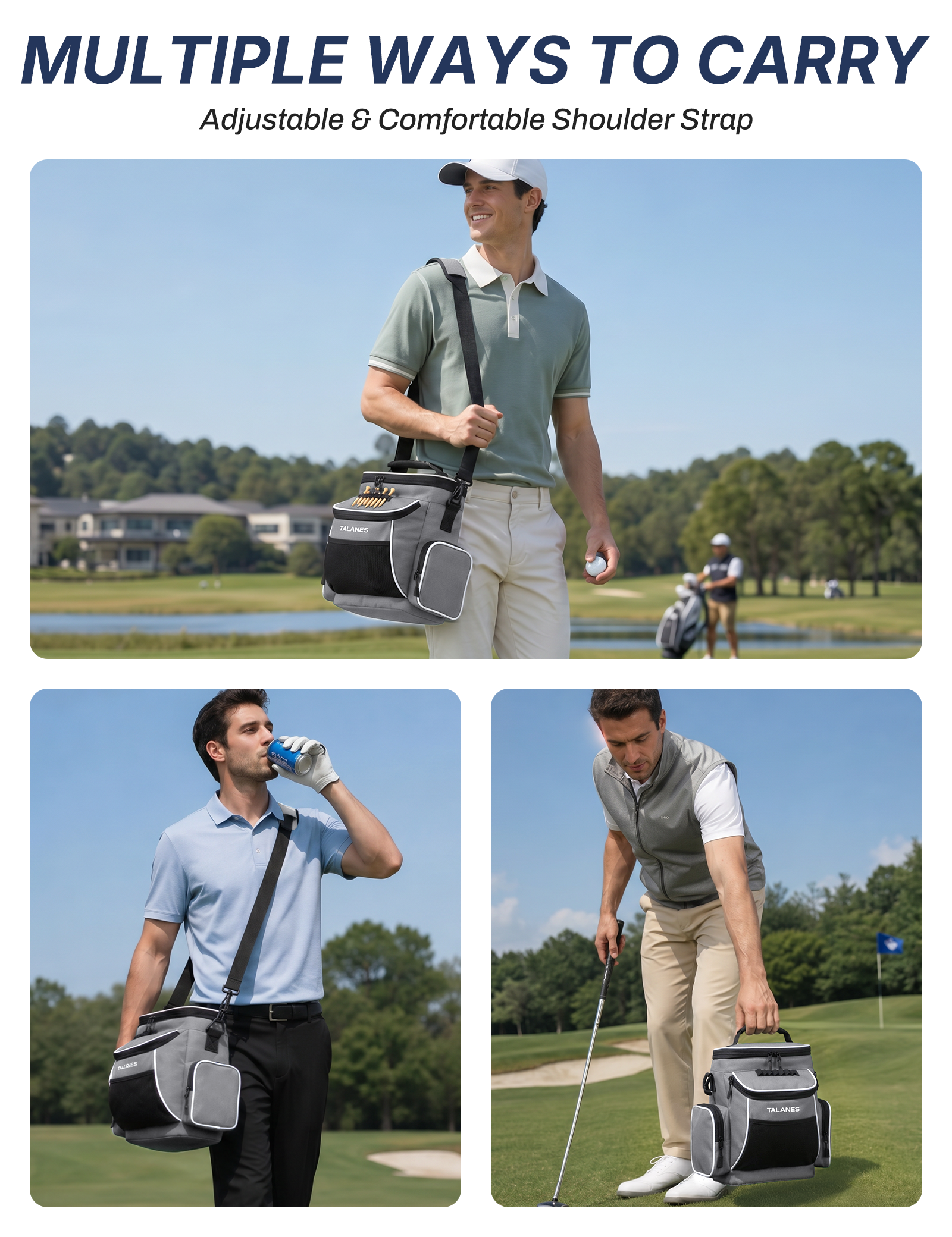 Talanes 15-Can Golf Cart Cooler Bag, Tee Holder