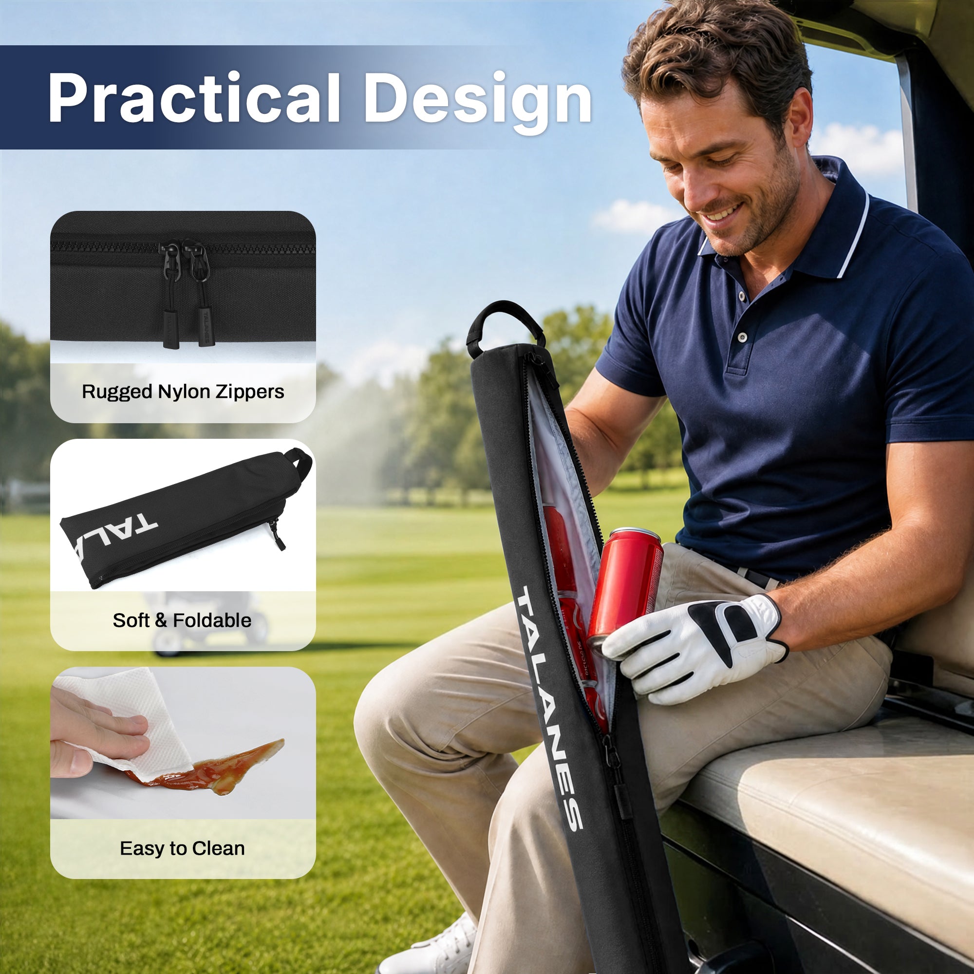 Talanes 7 Can Insulated Golf Cooler Sleeve, Fits Most Golf Bags | Lightweight Golf Cooler Bag with Carry Handle, Keeps Drinks Cold, Practical Accessory for Golfers