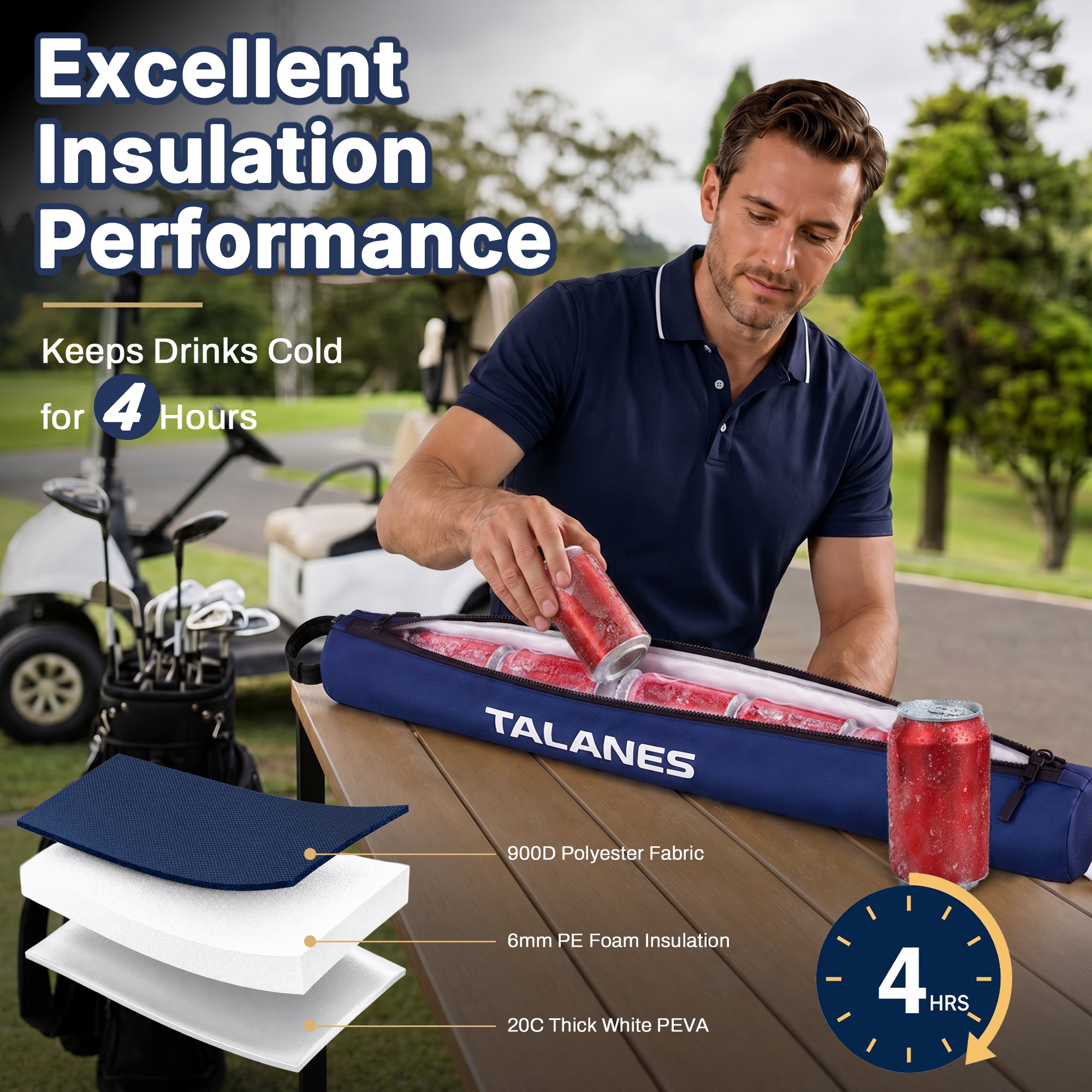 Talanes 7 Can Insulated Golf Cooler Sleeve, Fits Most Golf Bags | Lightweight Golf Cooler Bag with Carry Handle, Keeps Drinks Cold, Practical Accessory for Golfers
