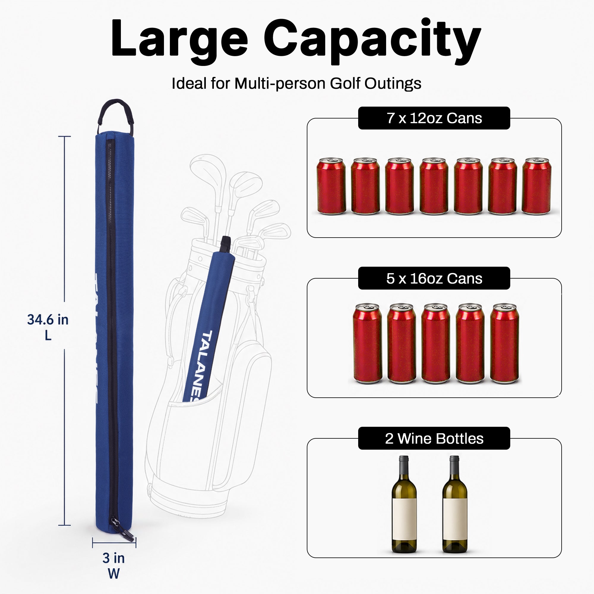 Talanes 7 Can Insulated Golf Cooler Sleeve, Fits Most Golf Bags | Lightweight Golf Cooler Bag with Carry Handle, Keeps Drinks Cold, Practical Accessory for Golfers