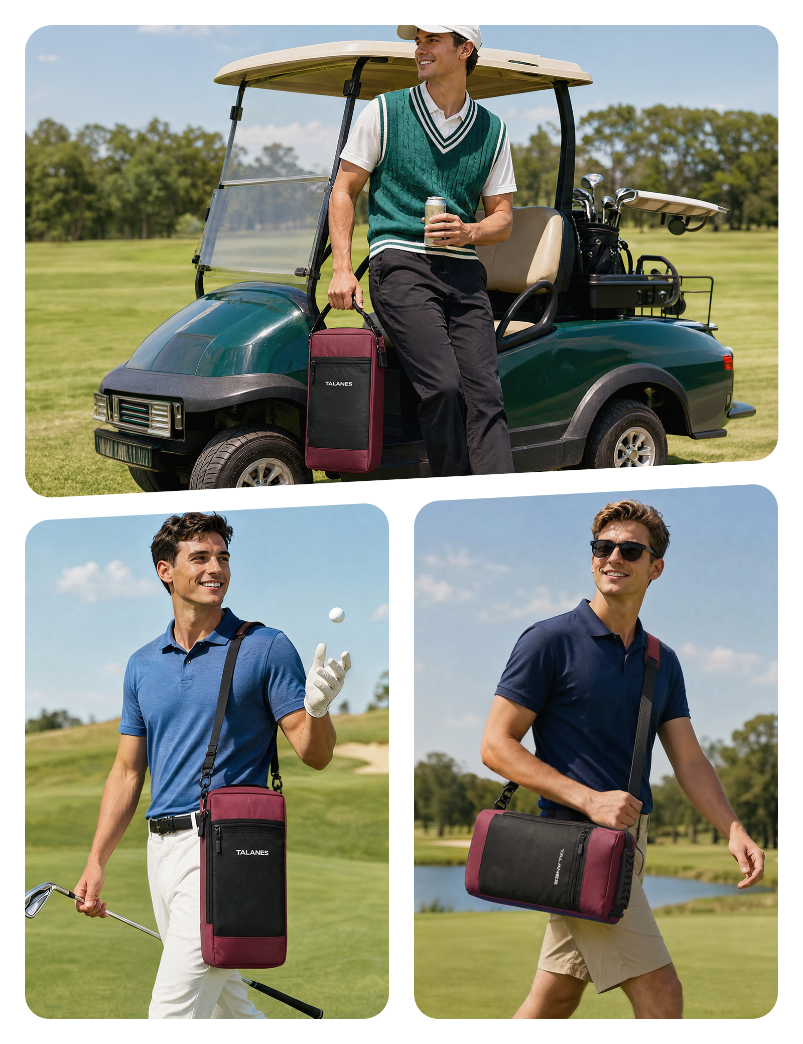 Talanes 9-Can Insulated Golf Cooler Tote Bag with Multi-Pocket