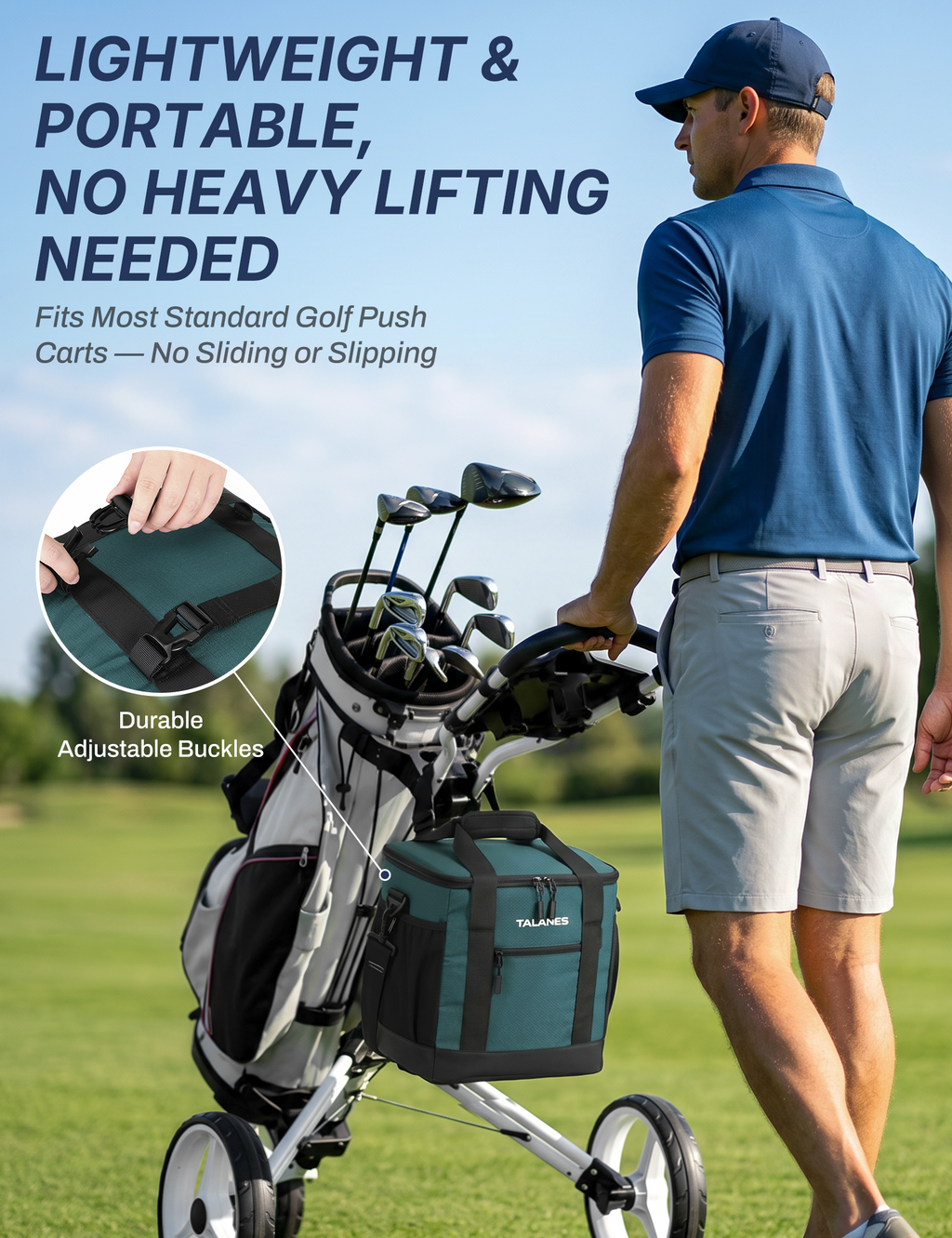 Talanes Golf Cart Cooler Bag, 24-Can Soft Sided Ice Chest | Spacious Collapsible Insulated Cooler with Multi-Pocket Storage & Versatile Carry Options for Golf Outings
