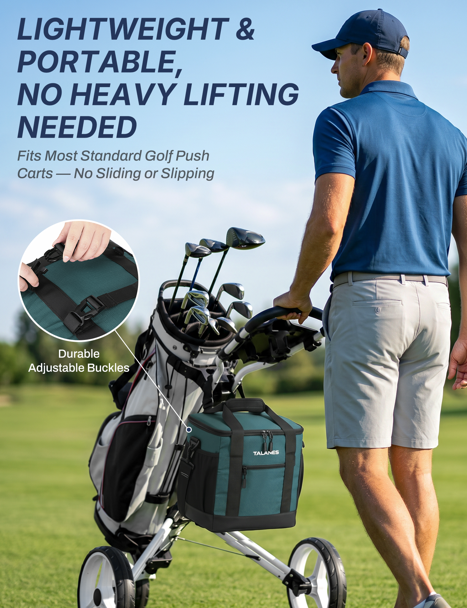 Talanes Golf Cart Cooler Bag, 24-Can Soft Sided Ice Chest | Spacious Collapsible Insulated Cooler with Multi-Pocket Storage & Versatile Carry Options for Golf Outings