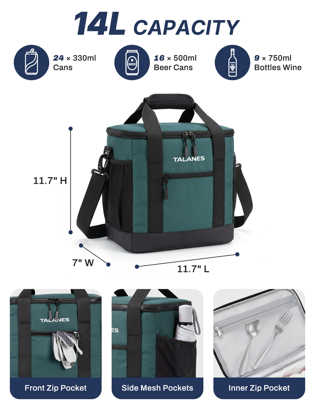 Talanes Golf Cart Cooler Bag, 24-Can Soft Sided Ice Chest | Spacious Collapsible Insulated Cooler with Multi-Pocket Storage & Versatile Carry Options for Golf Outings