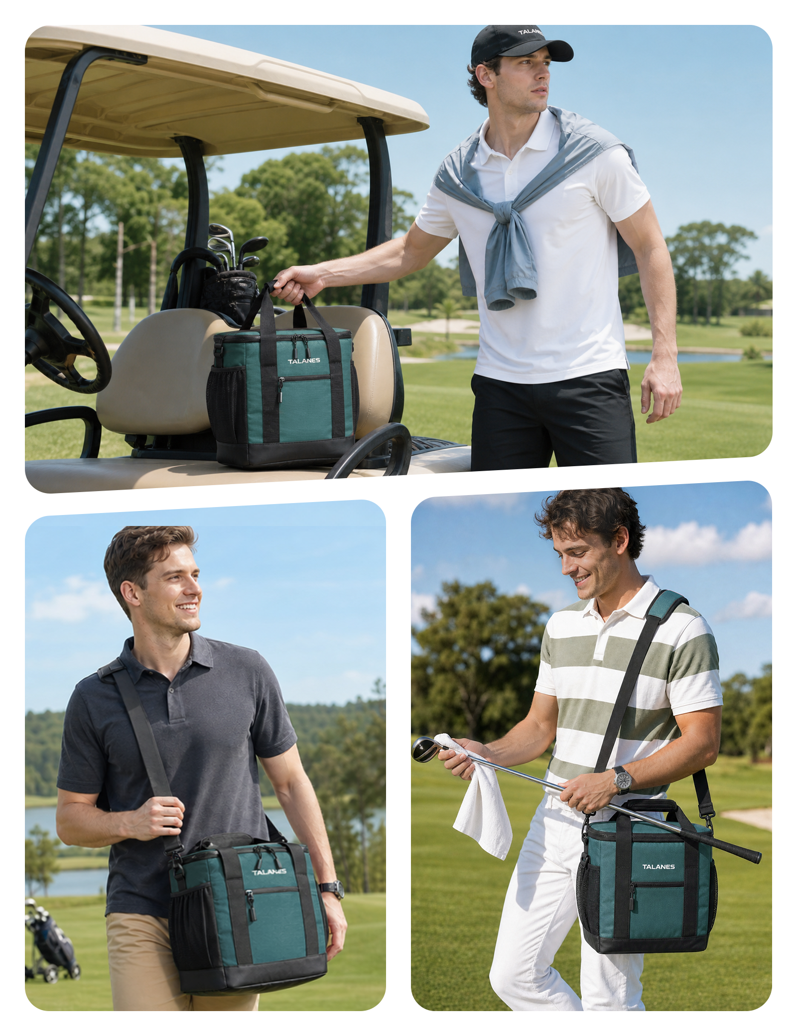 Talanes Golf Cart Cooler Bag, 24-Can Soft Sided Ice Chest | Spacious Collapsible Insulated Cooler with Multi-Pocket Storage & Versatile Carry Options for Golf Outings
