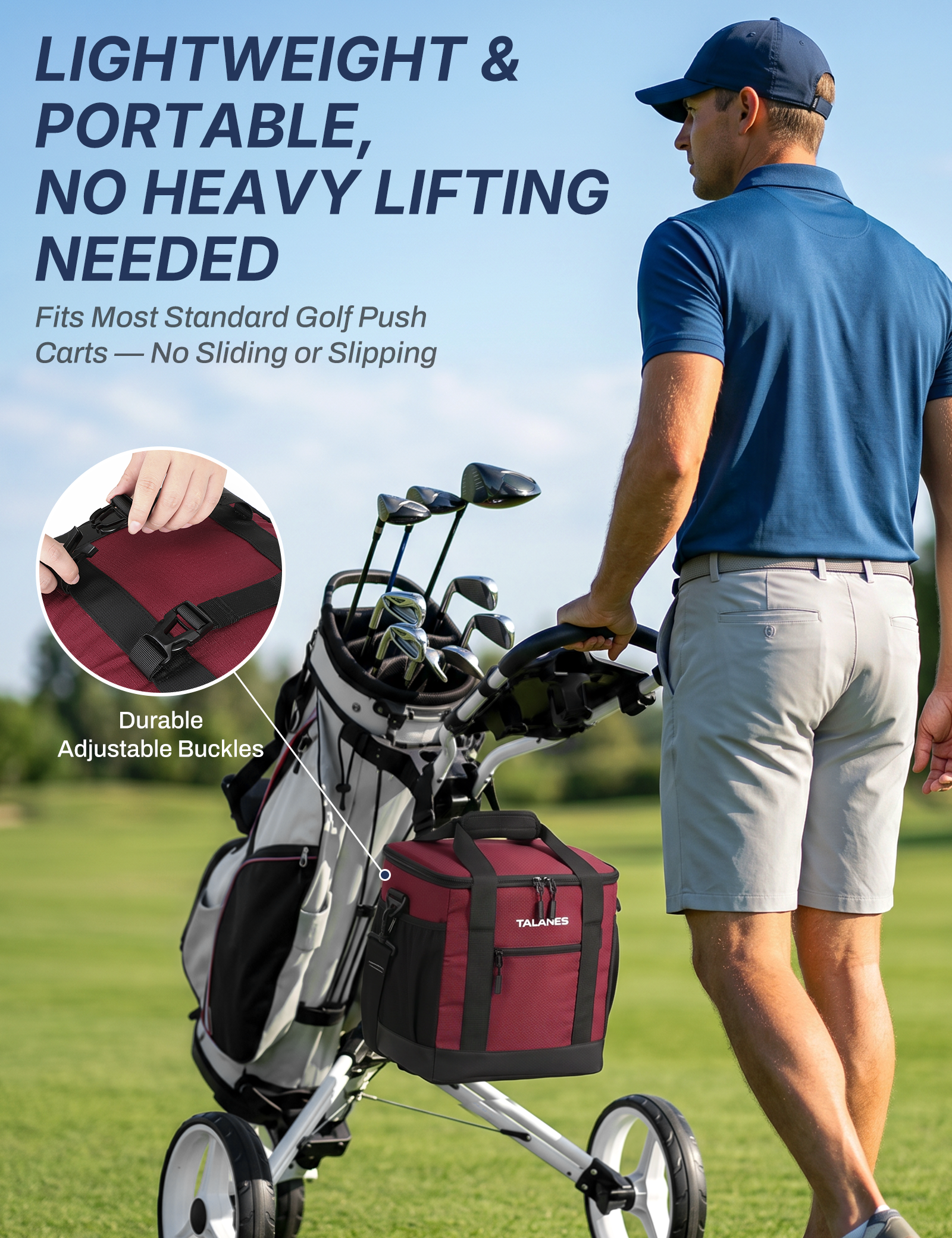 Talanes Golf Cart Cooler Bag, 24-Can Soft Sided Ice Chest | Spacious Collapsible Insulated Cooler with Multi-Pocket Storage & Versatile Carry Options for Golf Outings