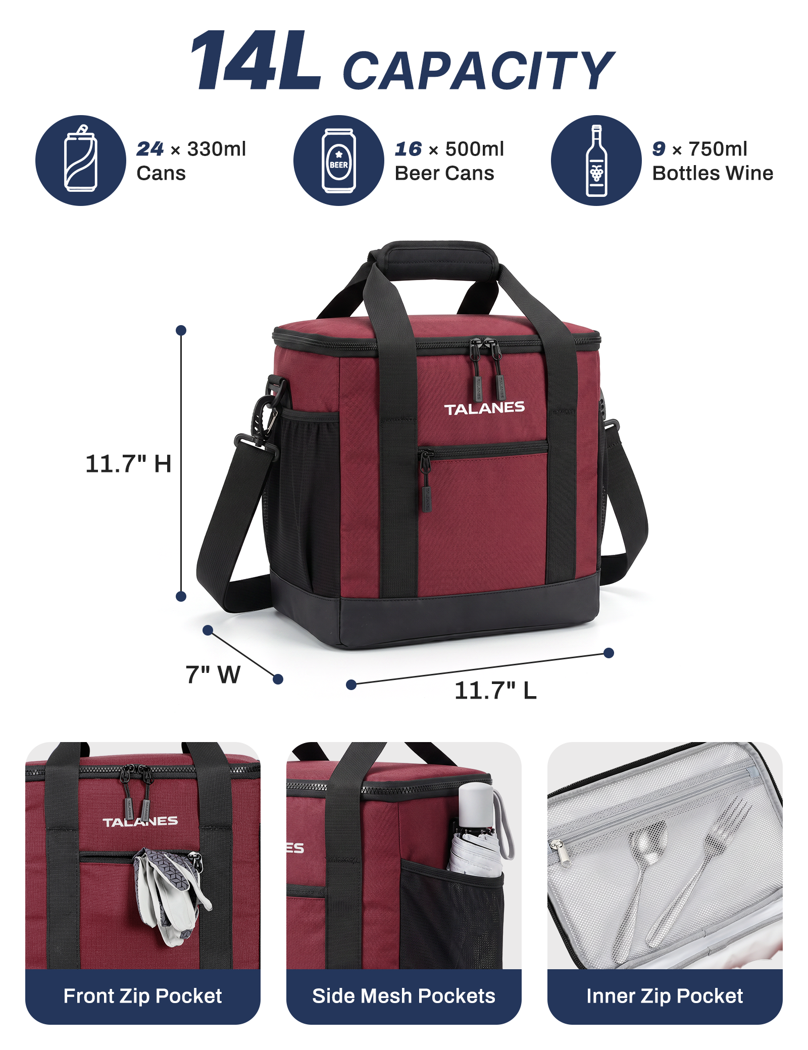 Talanes Golf Cart Cooler Bag, 24-Can Soft Sided Ice Chest | Spacious Collapsible Insulated Cooler with Multi-Pocket Storage & Versatile Carry Options for Golf Outings