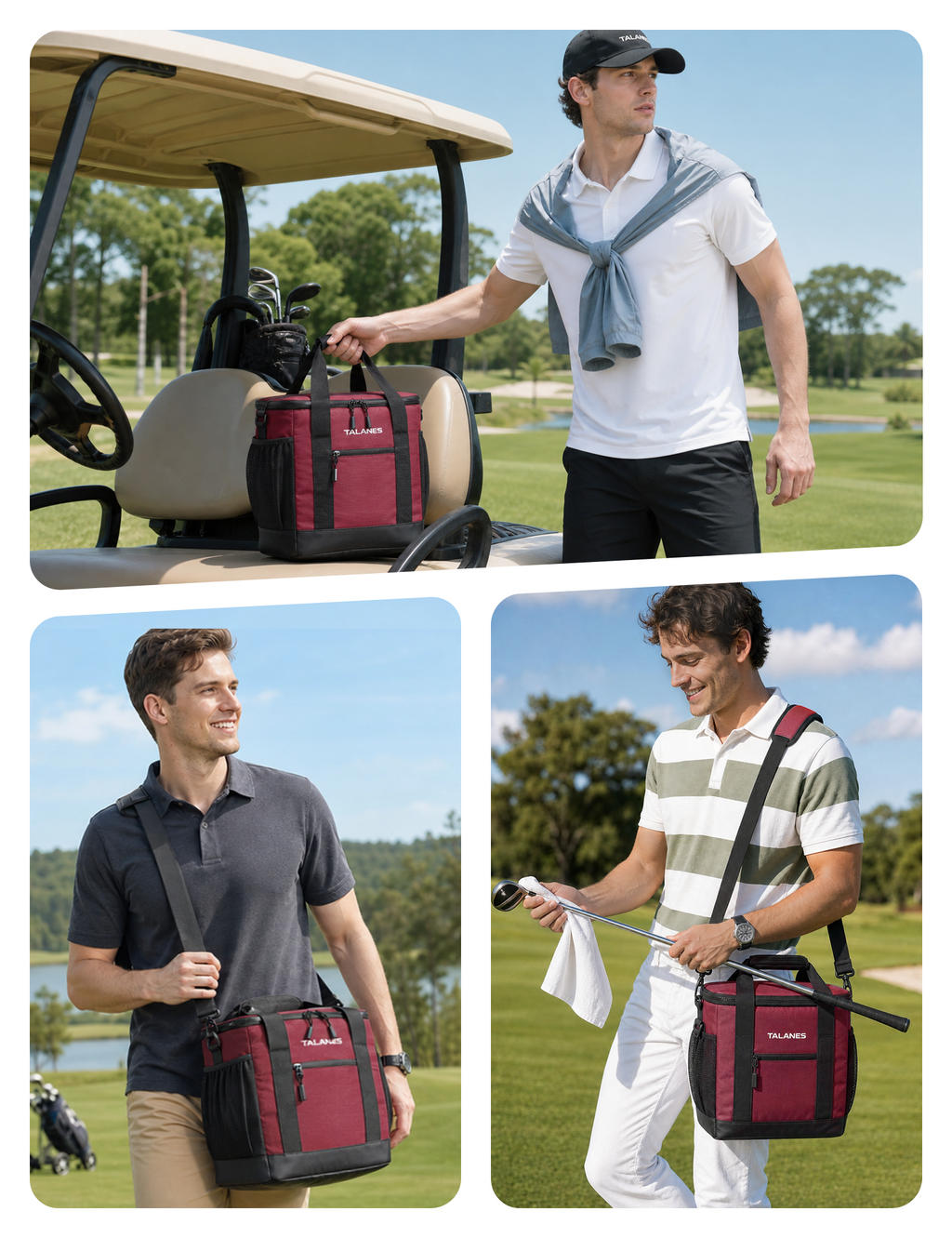 Talanes Golf Cart Cooler Bag, 24-Can Soft Sided Ice Chest | Spacious Collapsible Insulated Cooler with Multi-Pocket Storage & Versatile Carry Options for Golf Outings