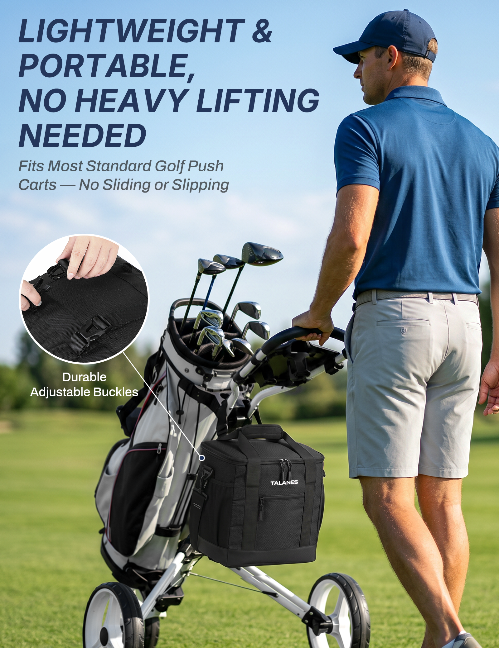 Talanes Golf Cart Cooler Bag, 24-Can Soft Sided Ice Chest | Spacious Collapsible Insulated Cooler with Multi-Pocket Storage & Versatile Carry Options for Golf Outings