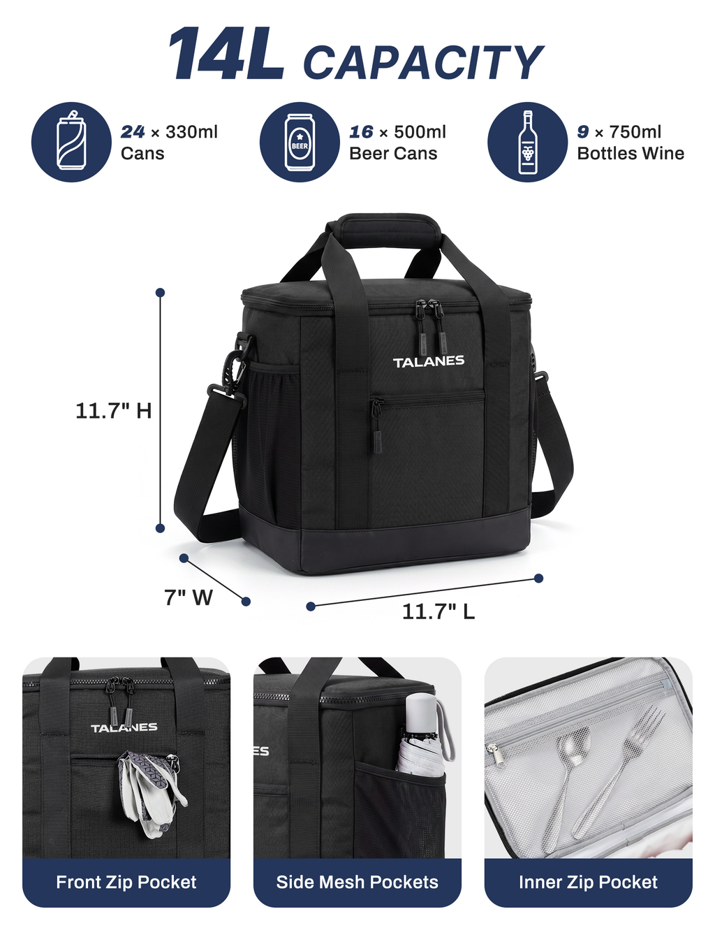 Talanes Golf Cart Cooler Bag, 24-Can Soft Sided Ice Chest | Spacious Collapsible Insulated Cooler with Multi-Pocket Storage & Versatile Carry Options for Golf Outings