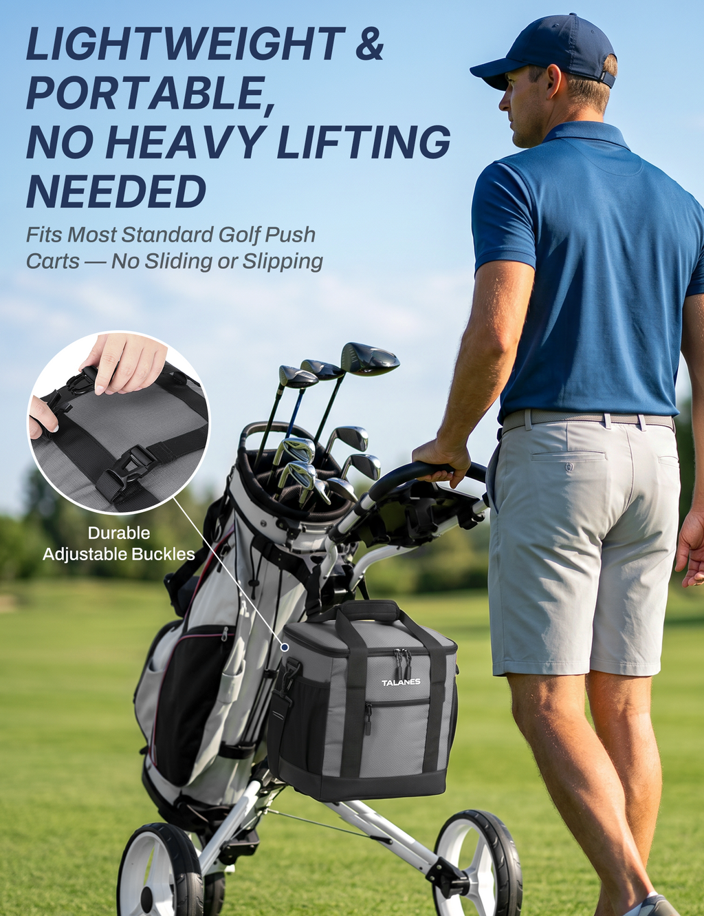Talanes Golf Cart Cooler Bag, 24-Can Soft Sided Ice Chest | Spacious Collapsible Insulated Cooler with Multi-Pocket Storage & Versatile Carry Options for Golf Outings