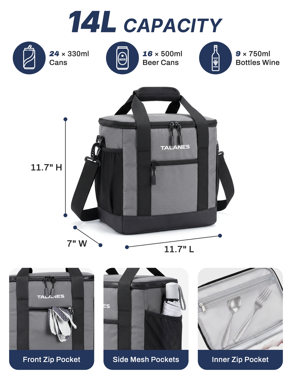 Talanes Golf Cart Cooler Bag, 24-Can Soft Sided Ice Chest | Spacious Collapsible Insulated Cooler with Multi-Pocket Storage & Versatile Carry Options for Golf Outings
