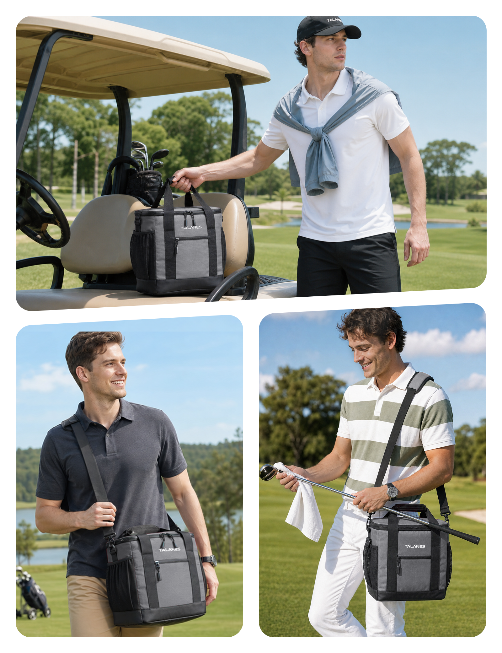 Talanes Golf Cart Cooler Bag, 24-Can Soft Sided Ice Chest | Spacious Collapsible Insulated Cooler with Multi-Pocket Storage & Versatile Carry Options for Golf Outings