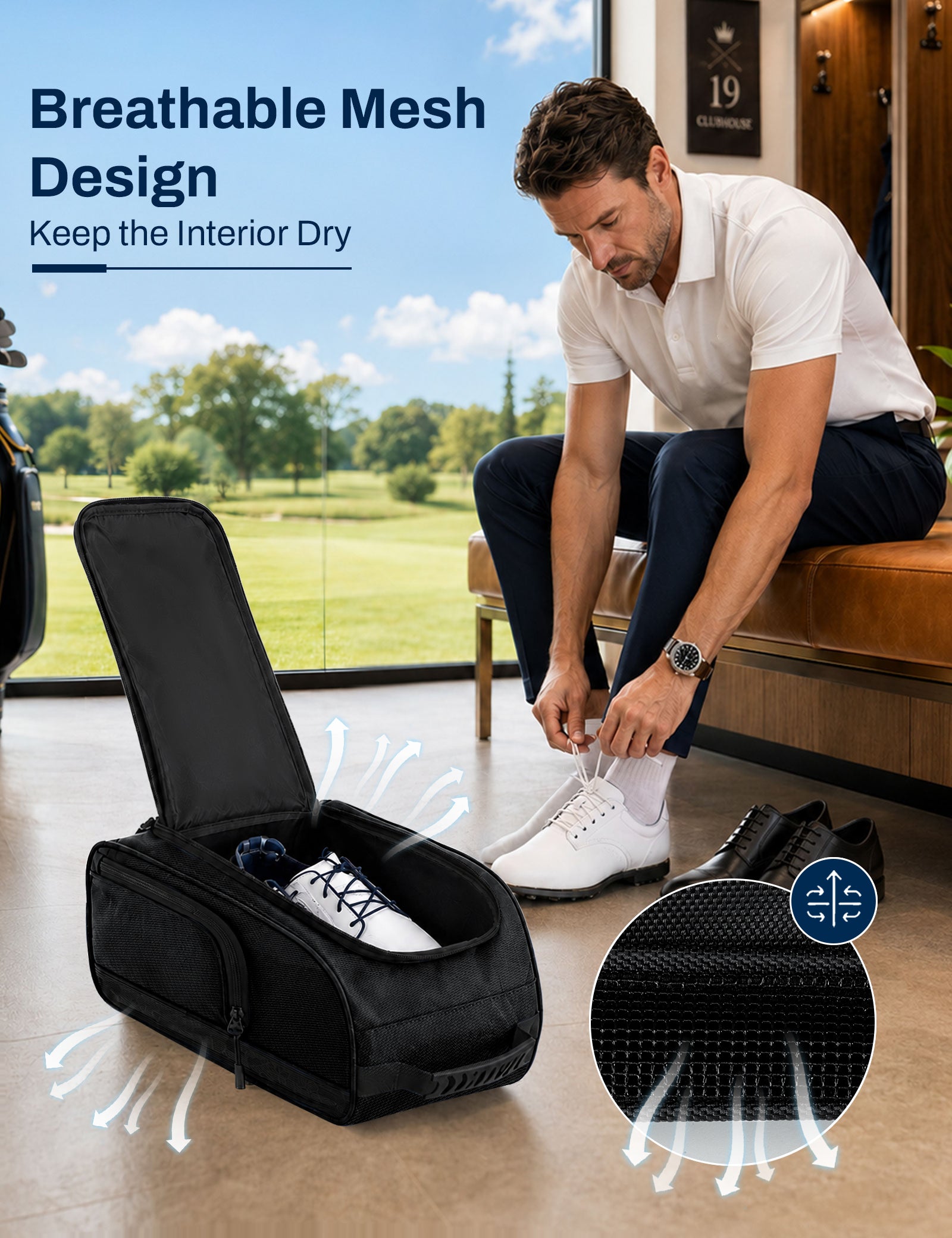 Talanes Ventilated Golf Shoe Bag with 2 Zip Side Pockets