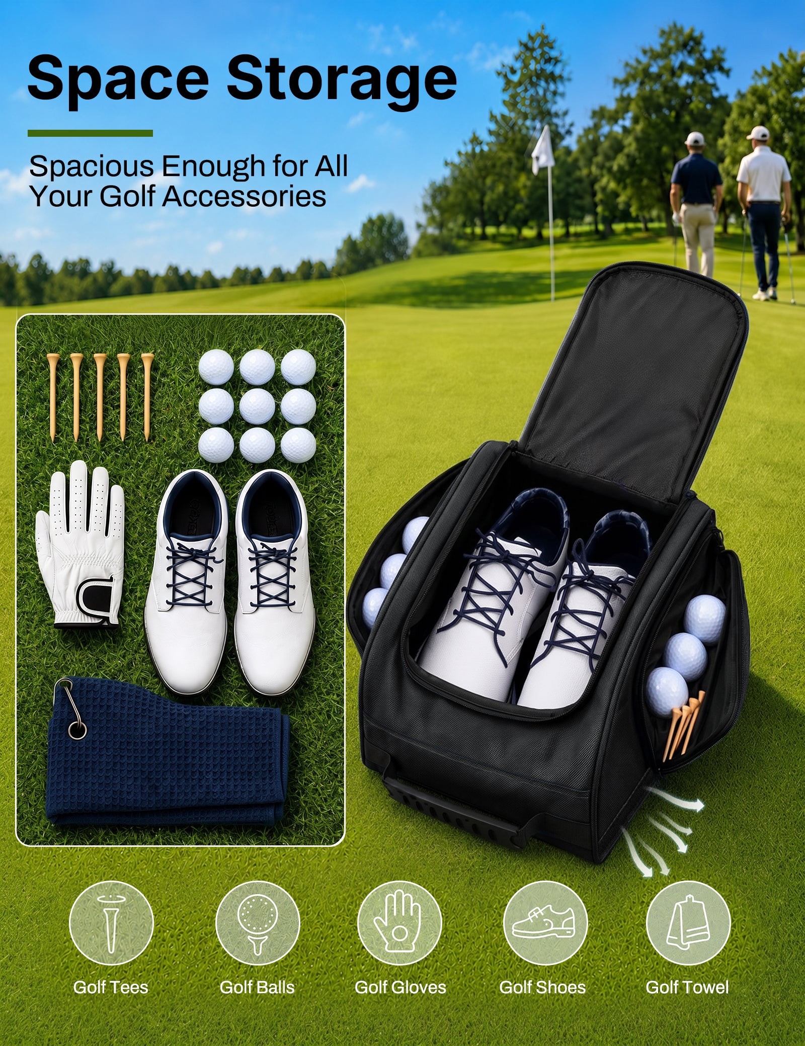 Talanes Ventilated Golf Shoe Bag with 2 Zip Side Pockets