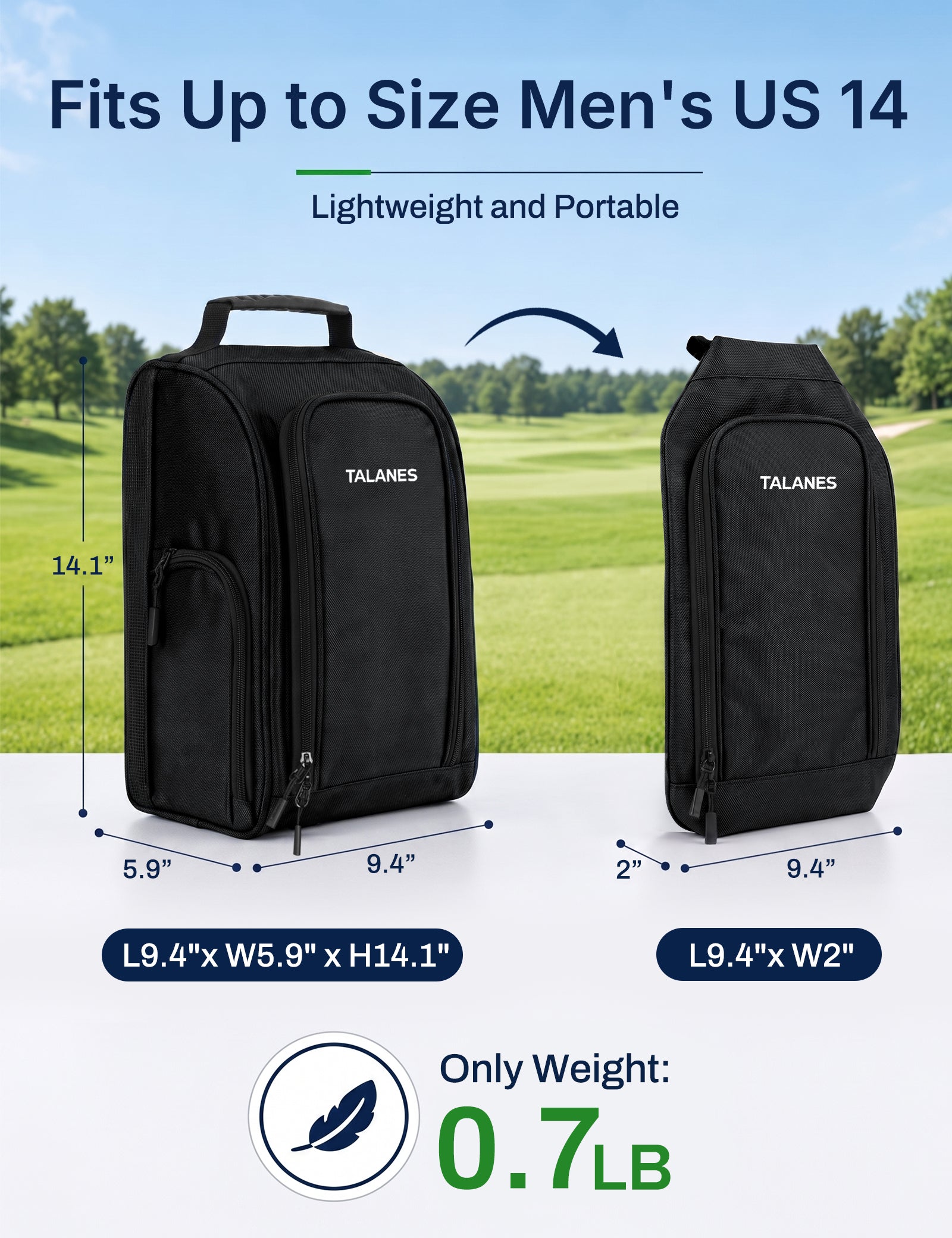 Talanes Ventilated Golf Shoe Bag with 2 Zip Side Pockets