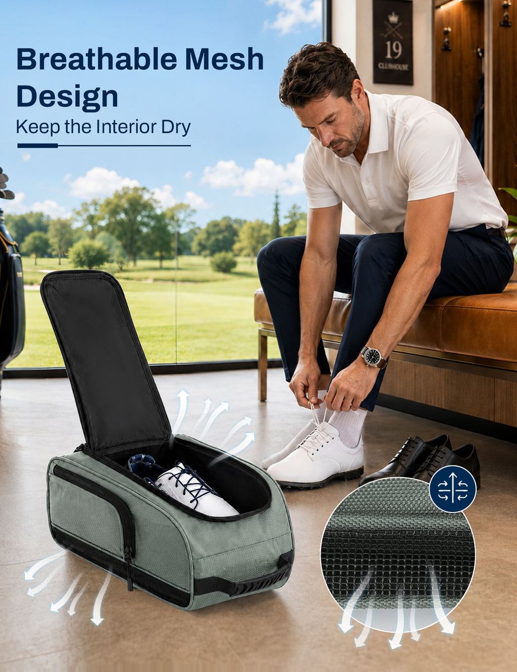 Talanes Ventilated Golf Shoe Bag with 2 Zip Side Pockets