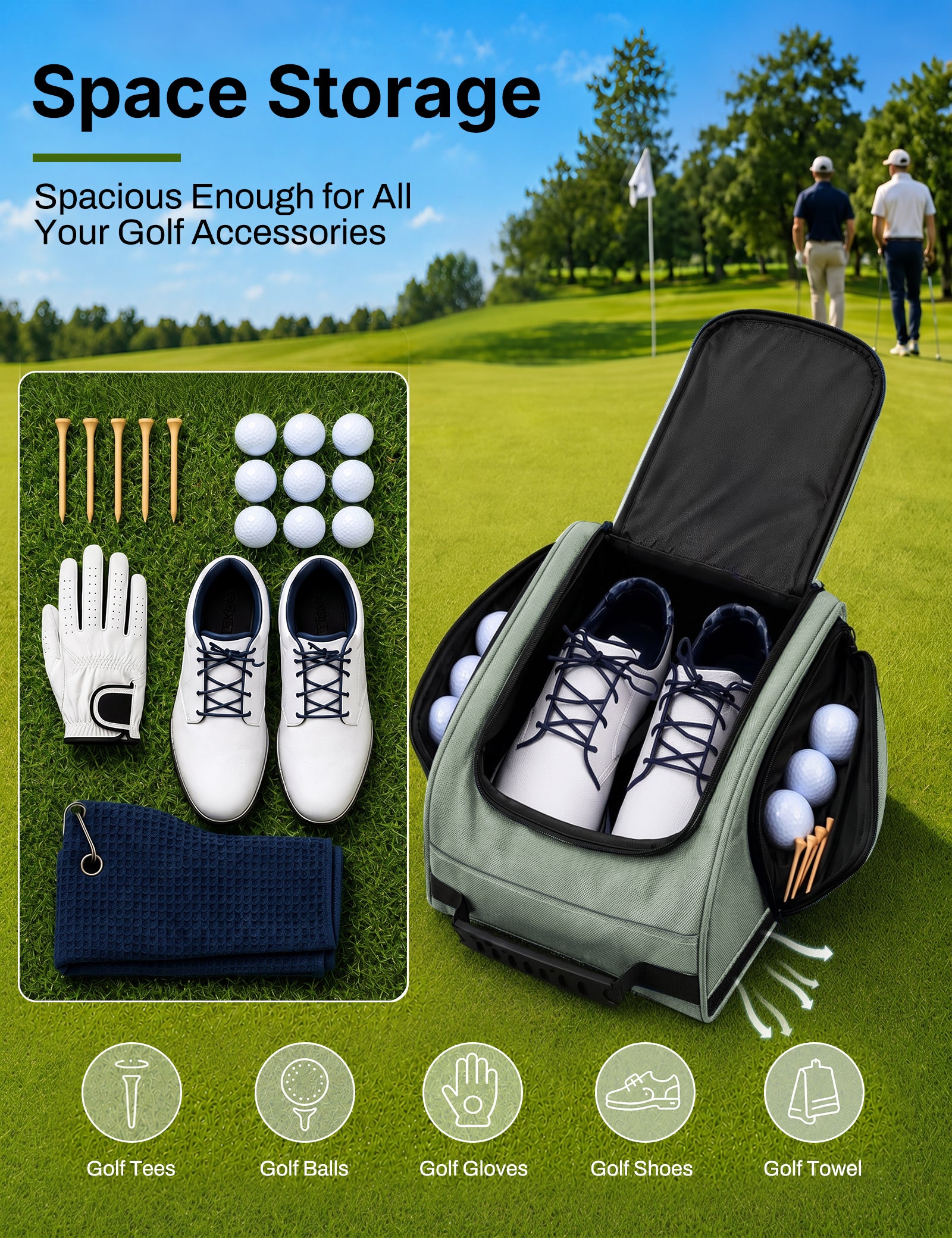 Talanes Ventilated Golf Shoe Bag with 2 Zip Side Pockets