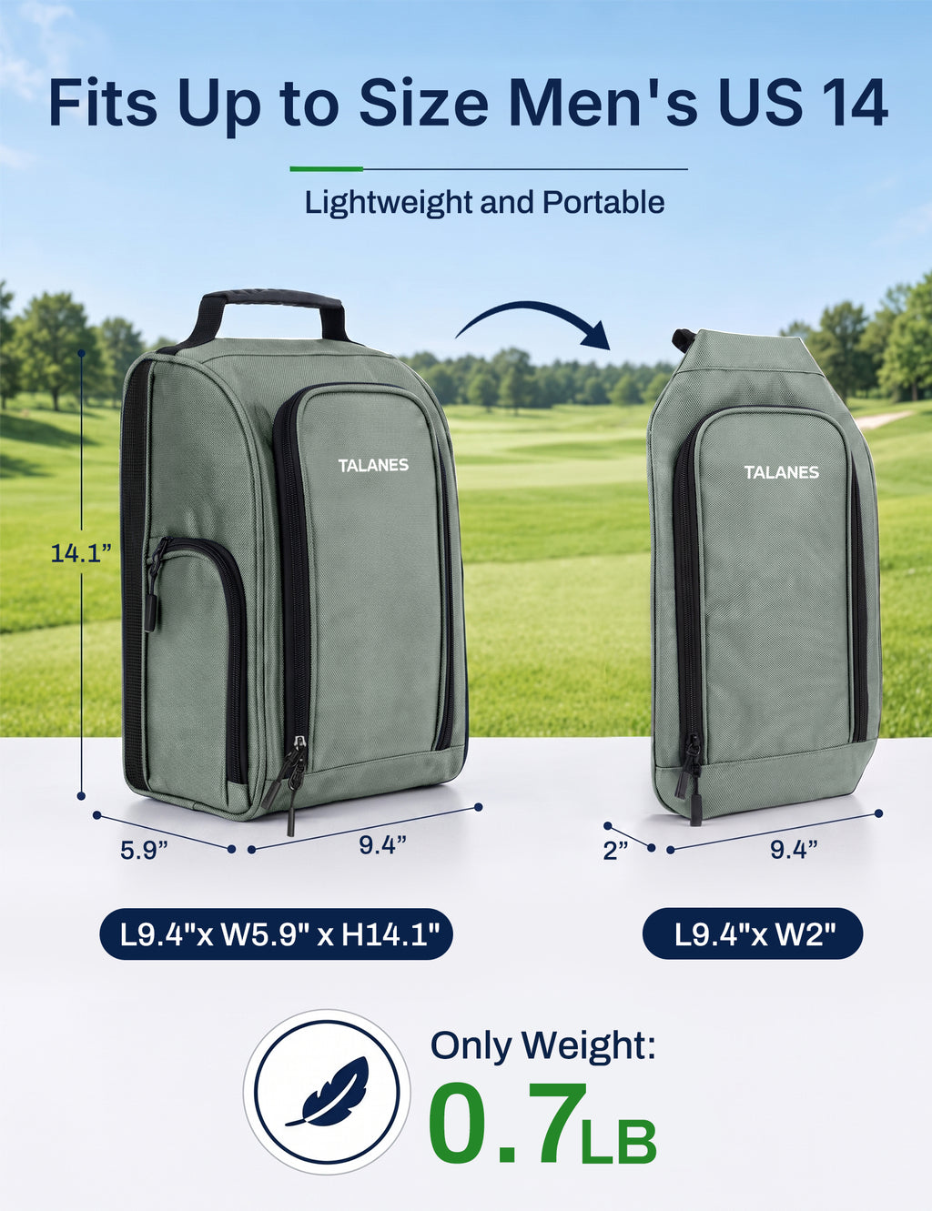 Talanes Ventilated Golf Shoe Bag with 2 Zip Side Pockets
