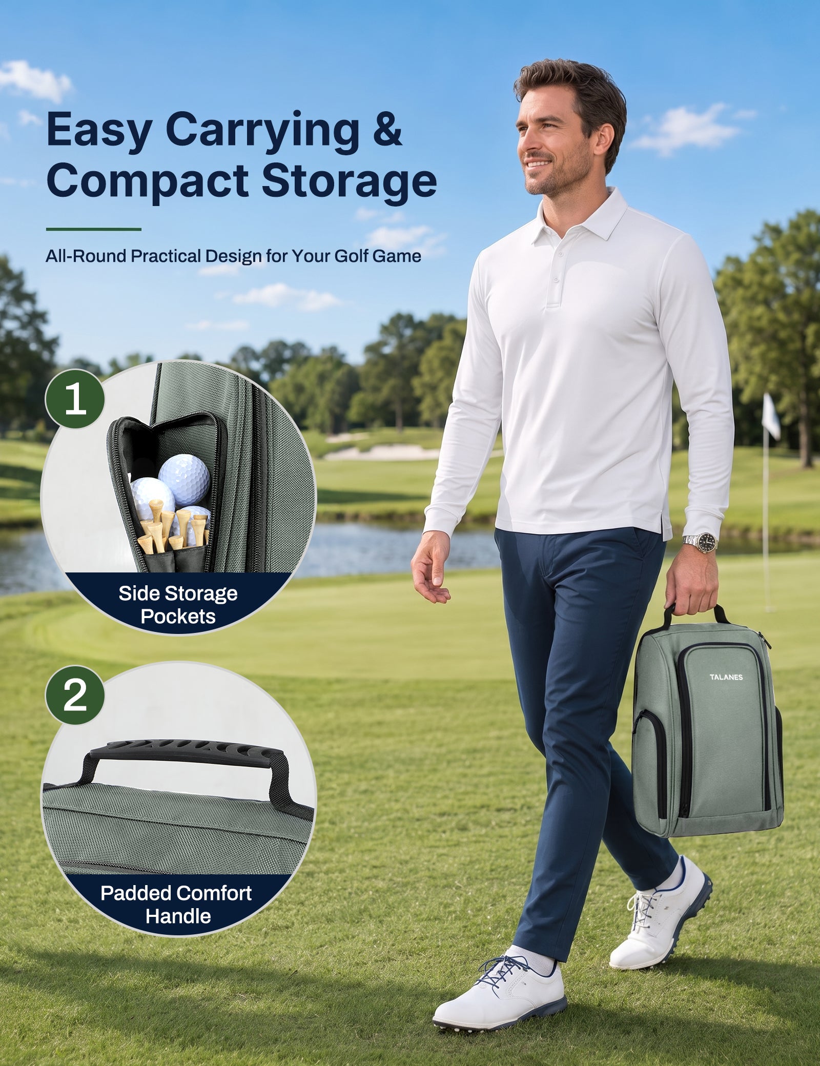 Talanes Ventilated Golf Shoe Bag with 2 Zip Side Pockets