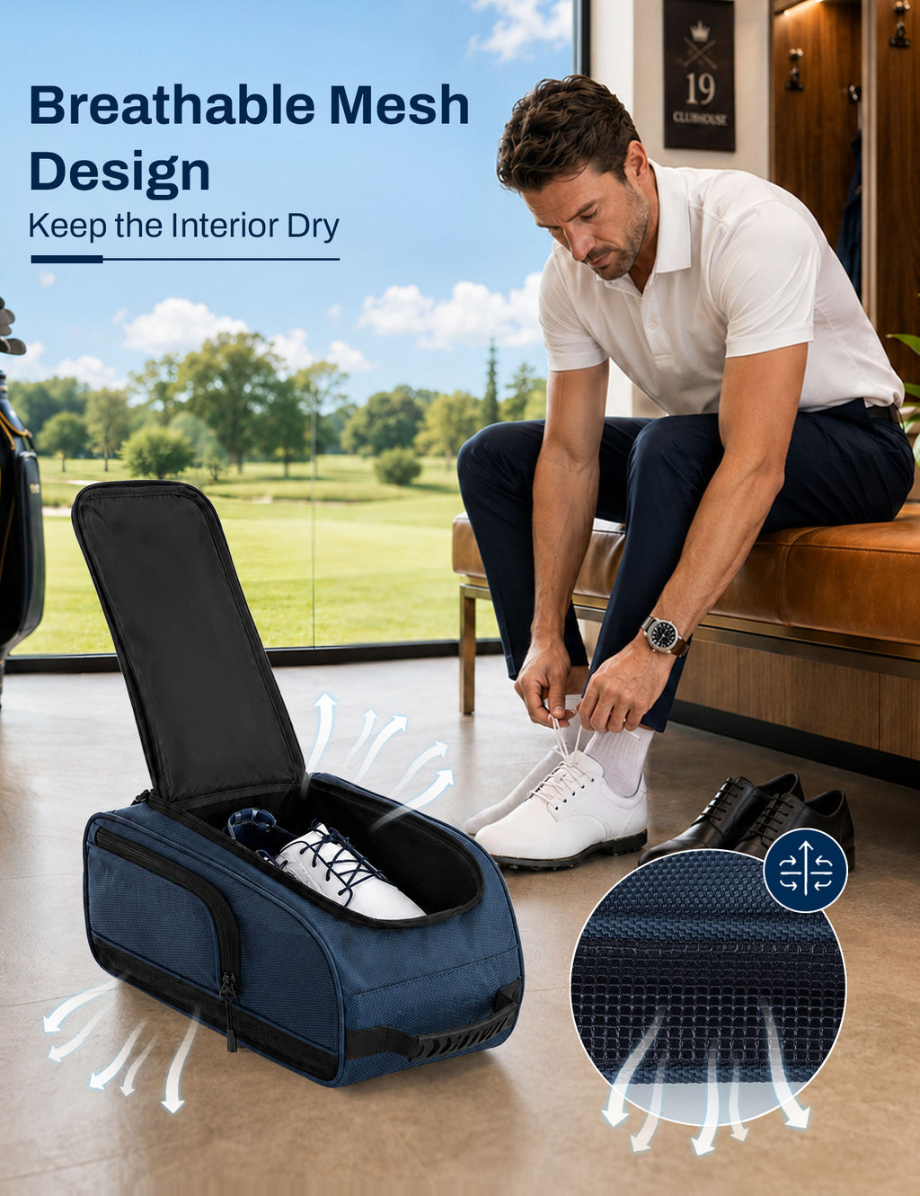 Talanes Ventilated Golf Shoe Bag with 2 Zip Side Pockets