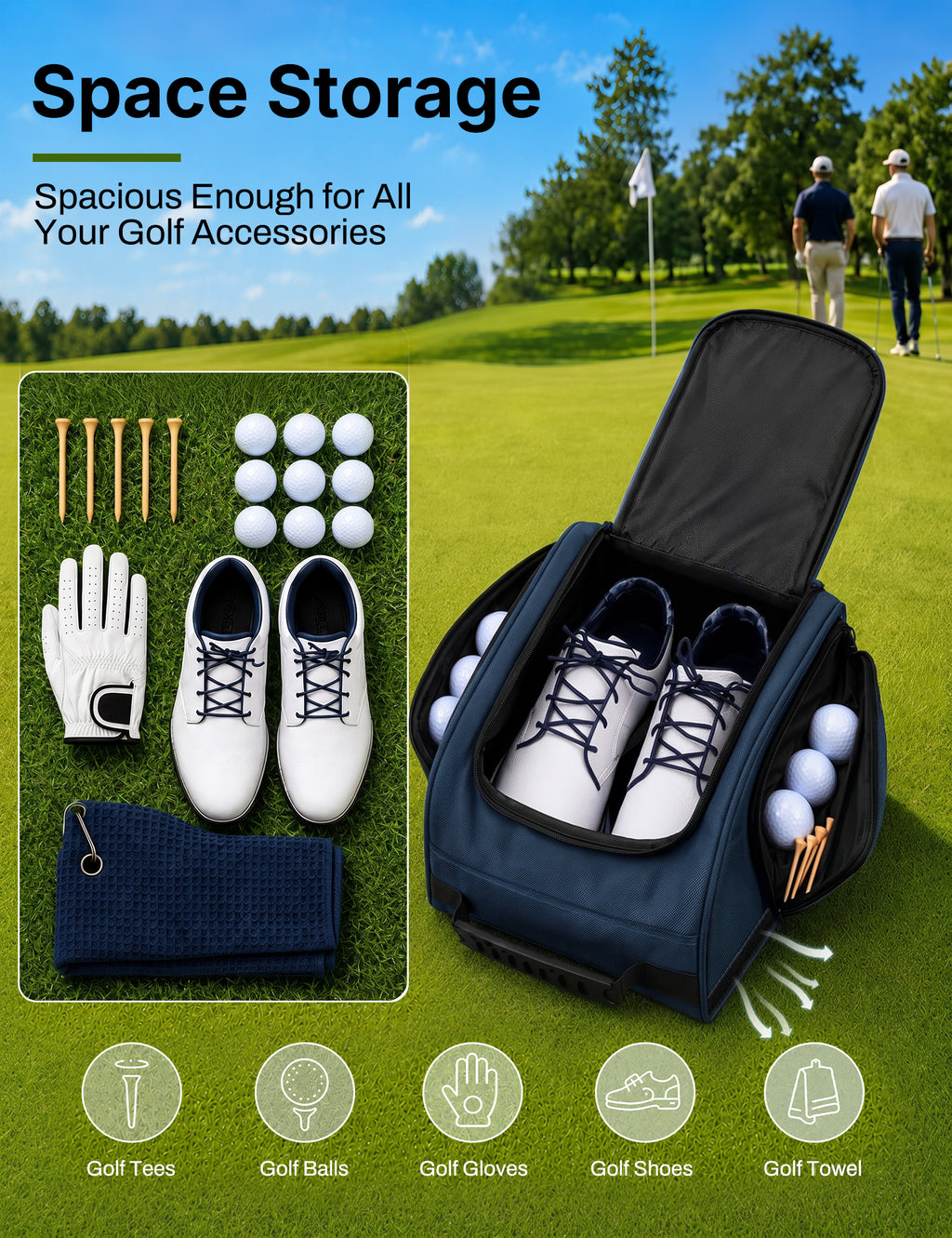 Talanes Ventilated Golf Shoe Bag with 2 Zip Side Pockets
