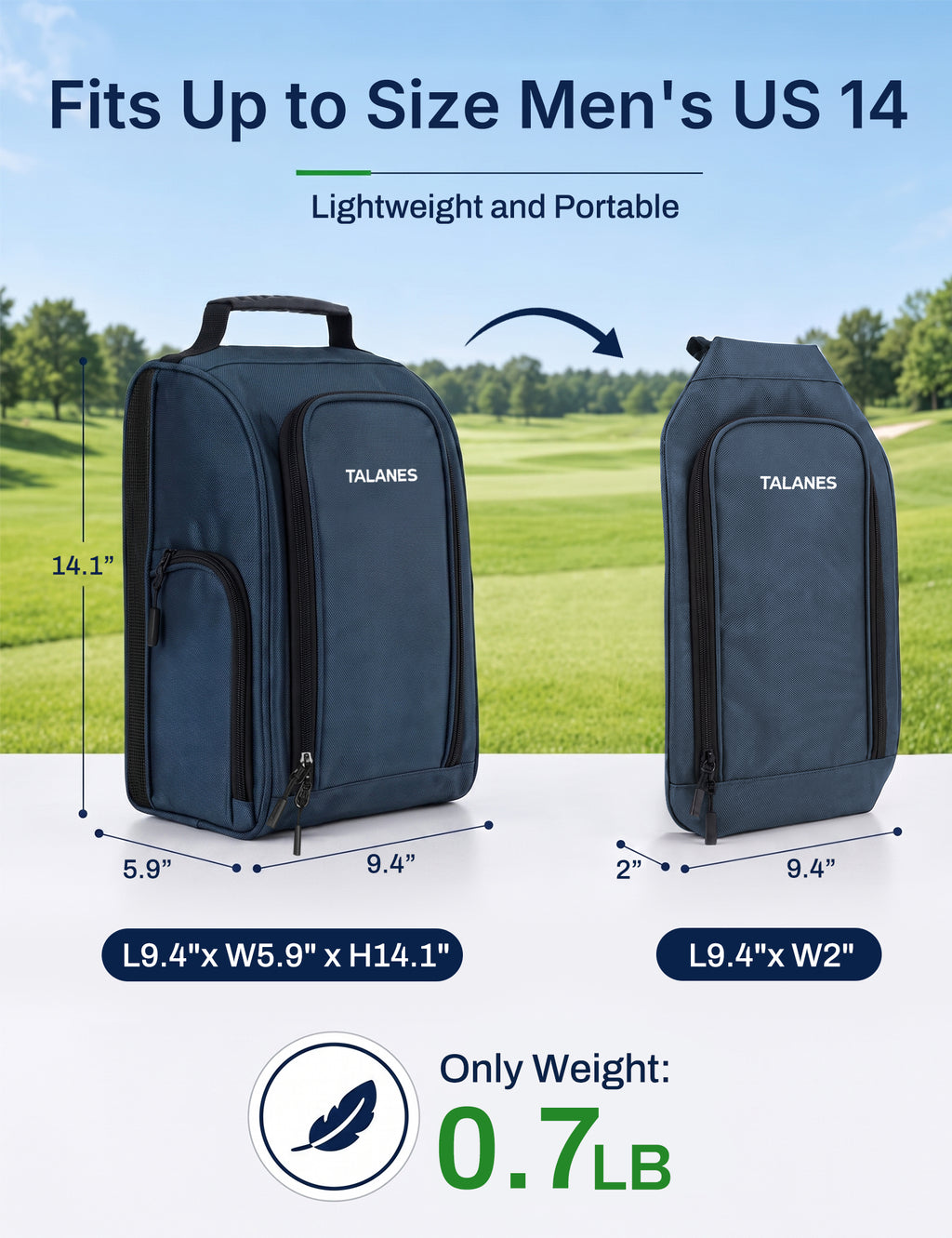 Talanes Ventilated Golf Shoe Bag with 2 Zip Side Pockets