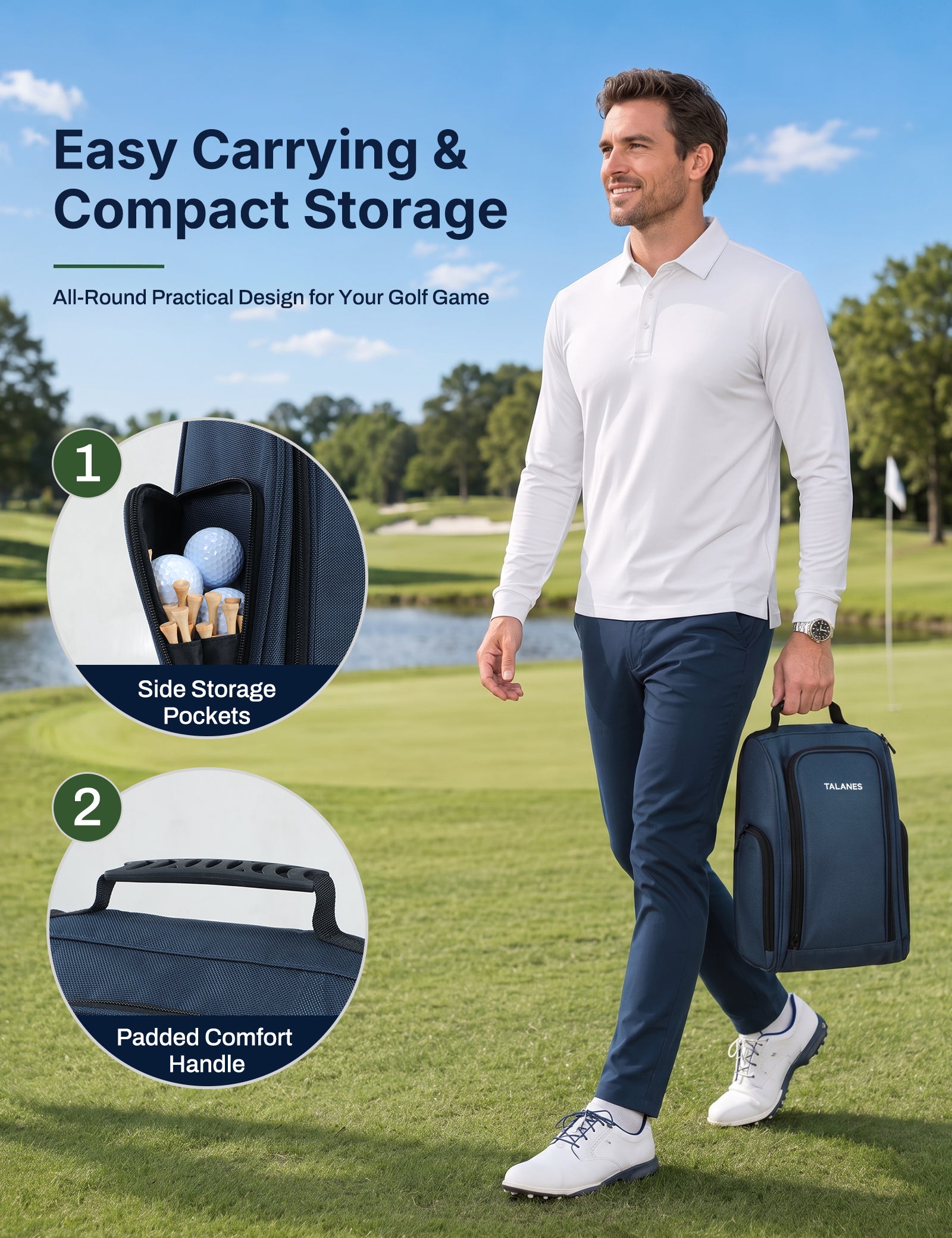 Talanes Ventilated Golf Shoe Bag with 2 Zip Side Pockets